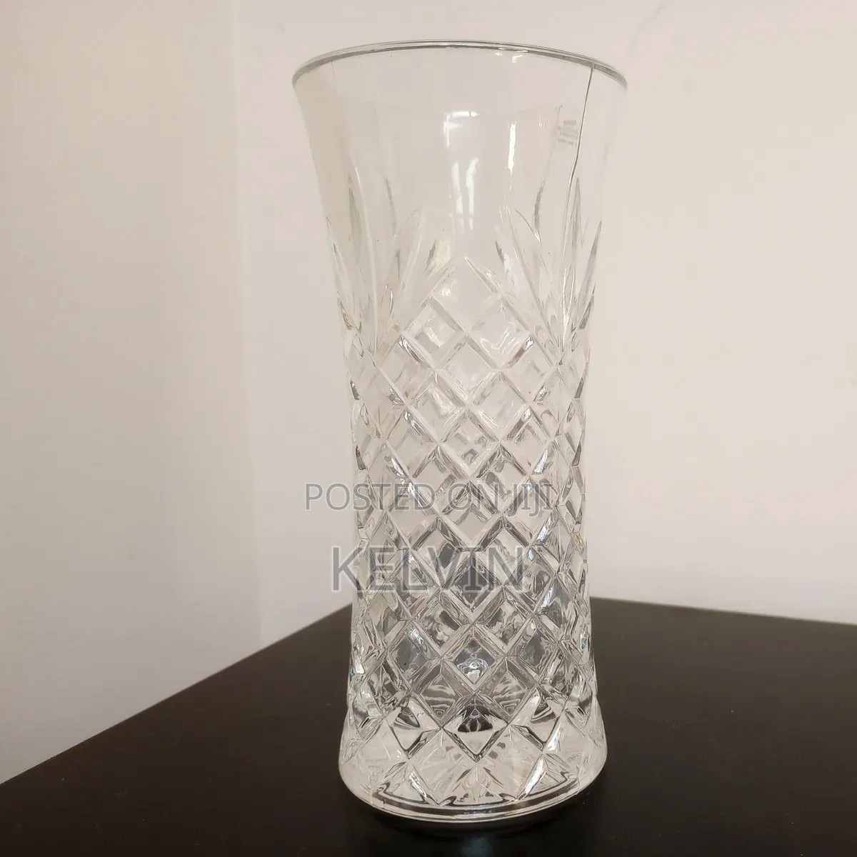 This Is a Generic Diamond-Cut Clear Glass Flower Vase.
