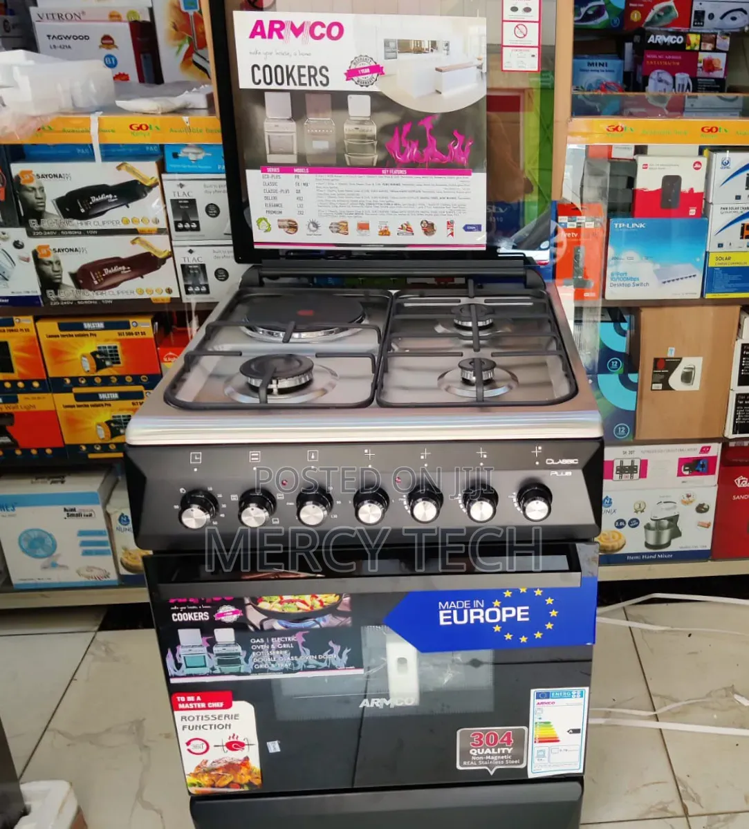 Armco 60x60cm 3 Gas + 1 Electric Cooker With Electric Oven