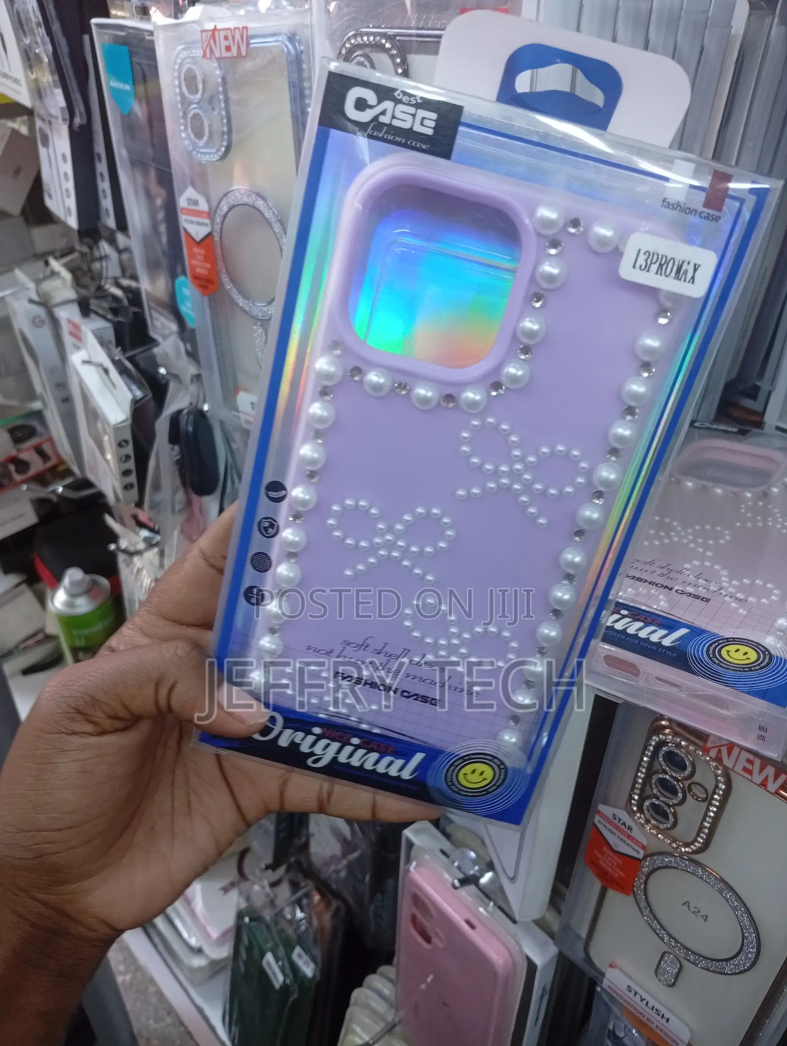 Purple Soft Phone Cover Decorated With for an Apple iPhone 13 Pro.