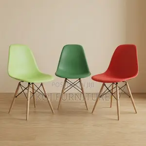 Dining Chair :Green Eames-Style Plastic Side Chairs With Wooden Bases,