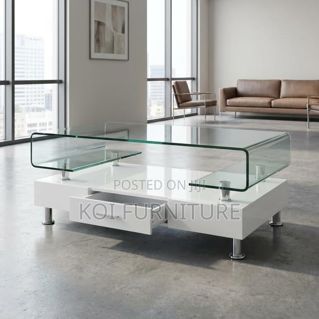 Coffee Table : Modern White Glossy Coffee Table - thumbnail 3
