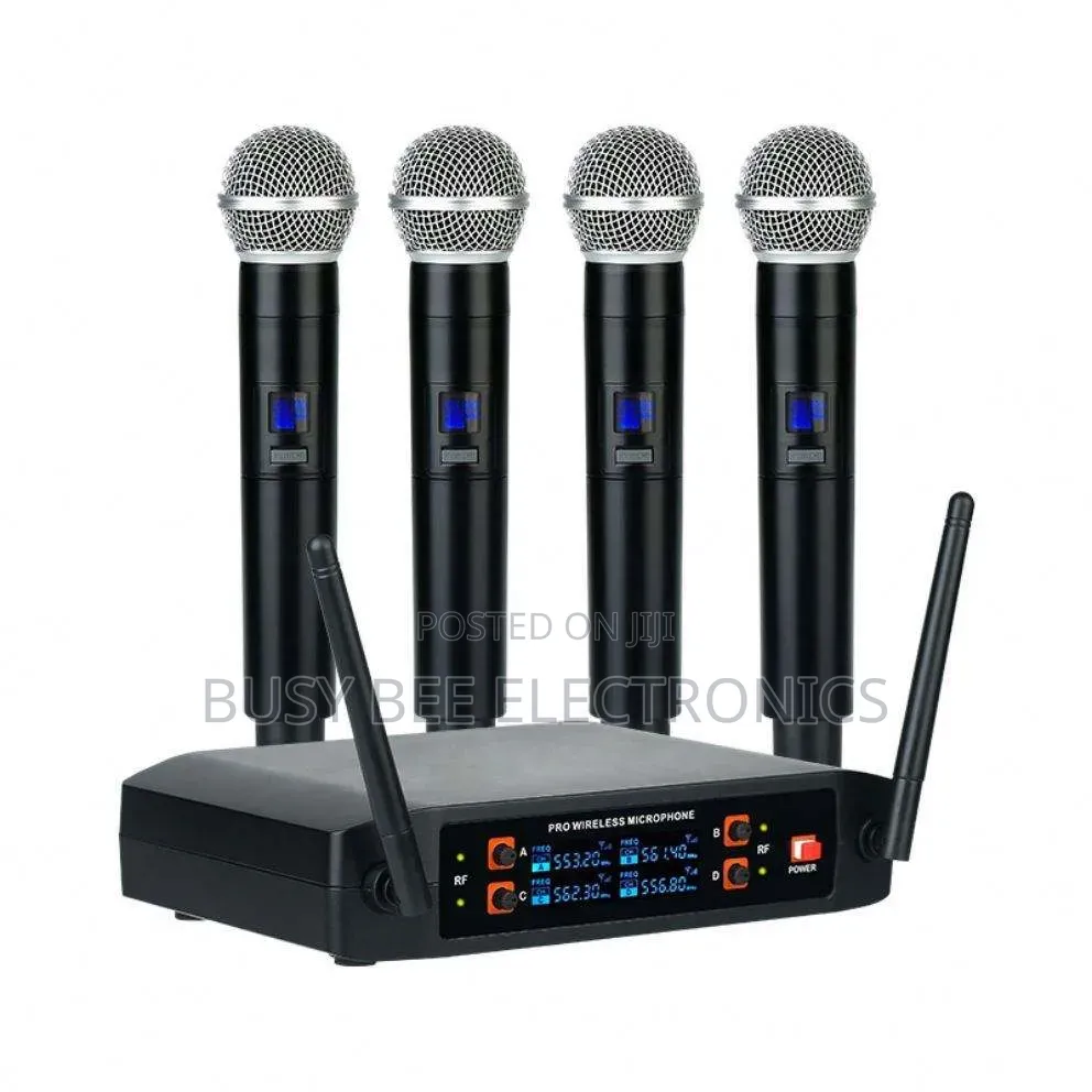 Professional 4-Channel Dual Handheld Uhf Wireless Karaoke Microphone