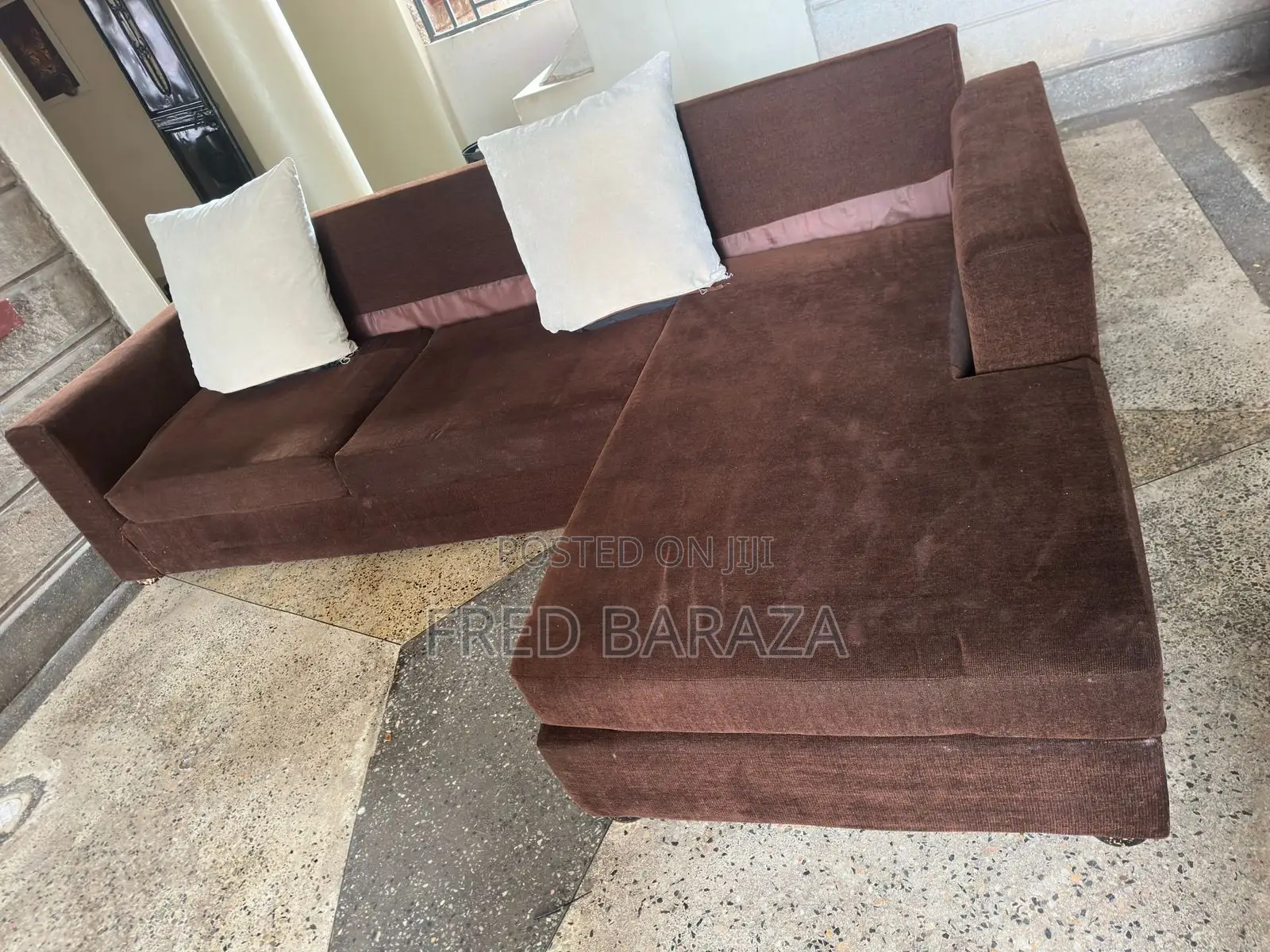 Five Seater L-Shape Brown Sofa