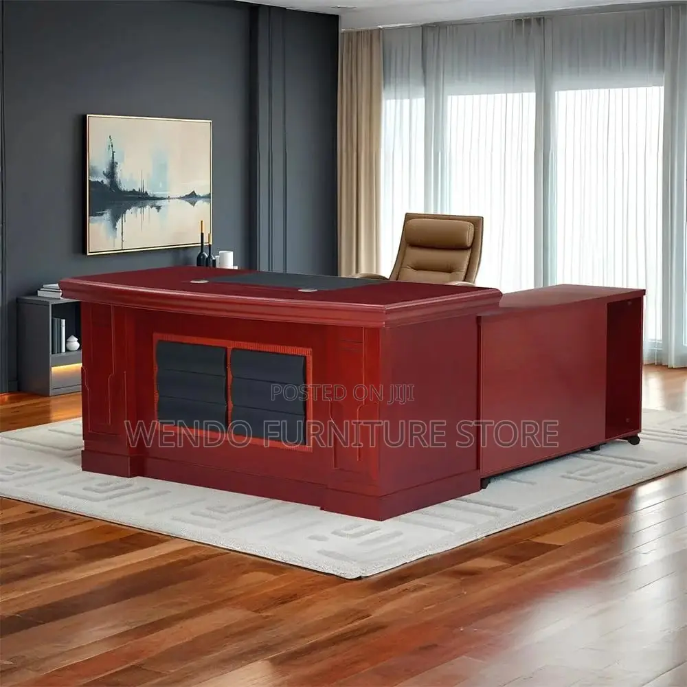 Office Desk; 1.8 Meters Mahogany Spacious Top Desk With L Shape