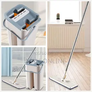 Magic Mop With Bucket 360° Rotating Flat Squeeze Mop 2 Microfiber Pads