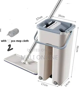 Magic Mop With Bucket 360° Rotating Flat Squeeze Mop 2 Microfiber Pads