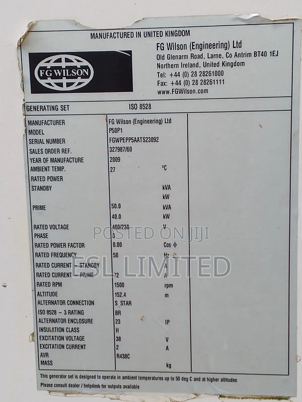 Fg Wilson (Perkins Engine) 50kva Super Silent Generator