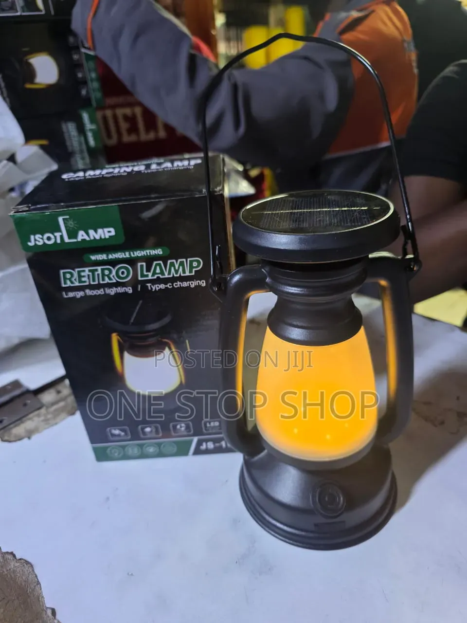 Solar Powered Retro Camping Lantern With Top Mounted Solarpanel