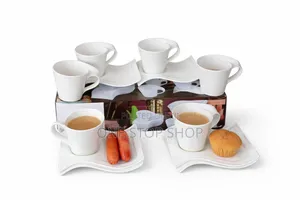 Ceramic Wavy Coffee 6pc Cups+6pc Saucers