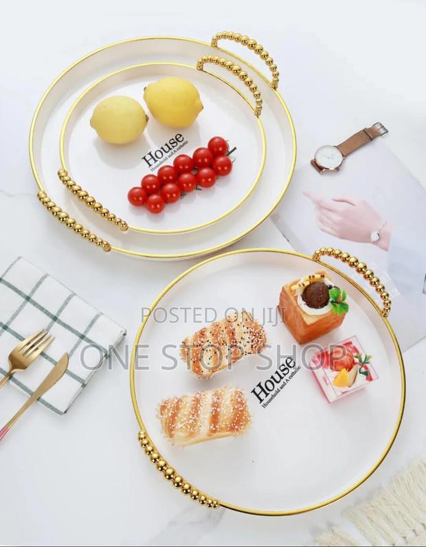3pc Round White_gold Unique Dining Trays