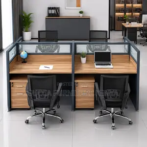 Imported 4-Person Modular Office Workstation-Brown