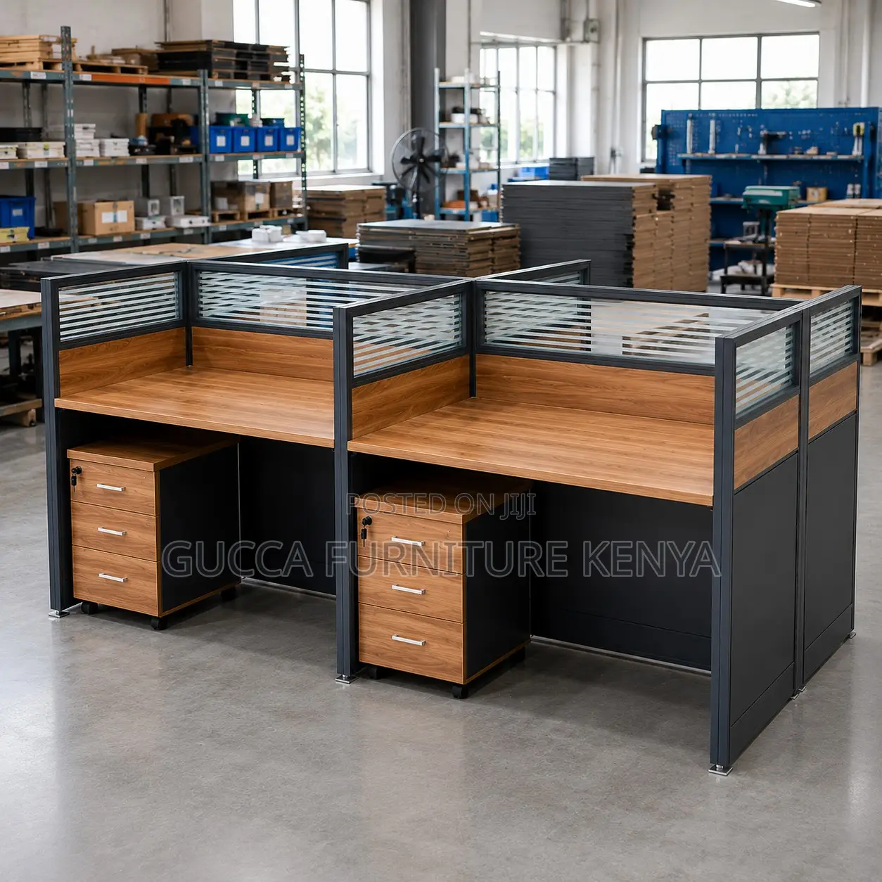 Imported 4-Person Modular Office Workstation-Brown