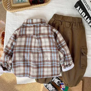Brown Checked Shirt+Trouser Set