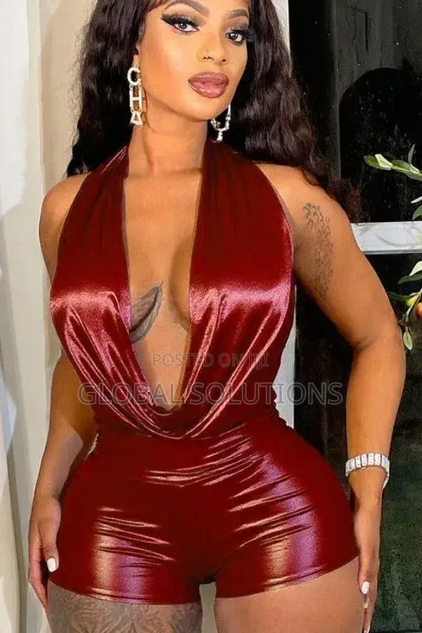 Metallic Sheen Halter Romper With a Cowl Neck