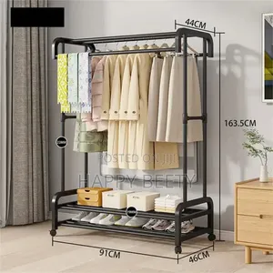 Double Pole Wheeled Multifunctional Clothes Drying Rack