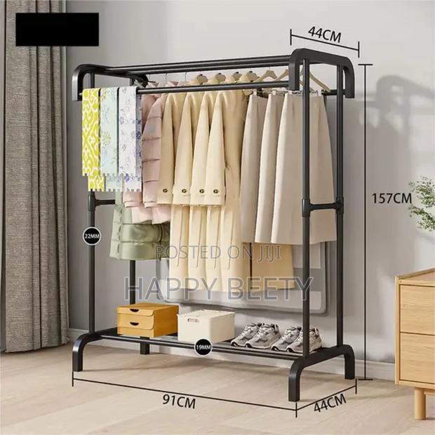 Double Pole Wheeled Multifunctional Clothes Drying Rack - thumbnail 2