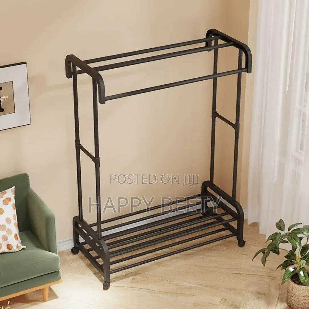 Double Pole Wheeled Multifunctional Clothes Drying Rack