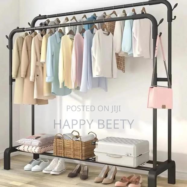 Double Pole Wheeled Cloth Rack With a Bottom Shoe Rack - thumbnail 2