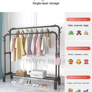 Double Pole Wheeled Cloth Rack With a Bottom Shoe Rack