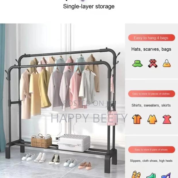 Double Pole Wheeled Cloth Rack With a Bottom Shoe Rack - thumbnail 3