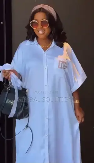 Maxi Shirt Dress Featuring a Button-Down Front, Side Slits,