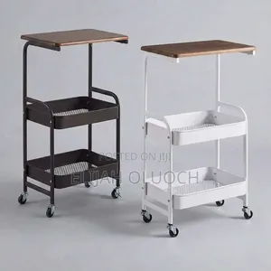 42*30x76cm Wooden Top Double Mesh Trays Trolley Rack