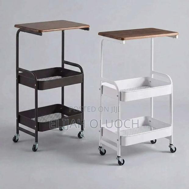 42*30x76cm Wooden Top Double Mesh Trays Trolley Rack - thumbnail 4