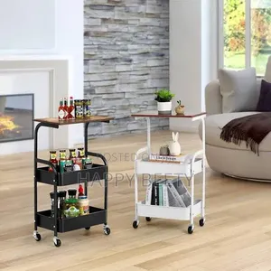 Wooden Top Double Mesh Trays Trolley Rack