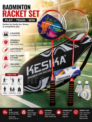 Kesika Badminton Racket Set With Bag and Shuttlecocks