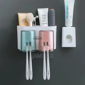 Wall Mounted Toothbrush Holder With 2 Cups Toothpaste Dispenser - Ny