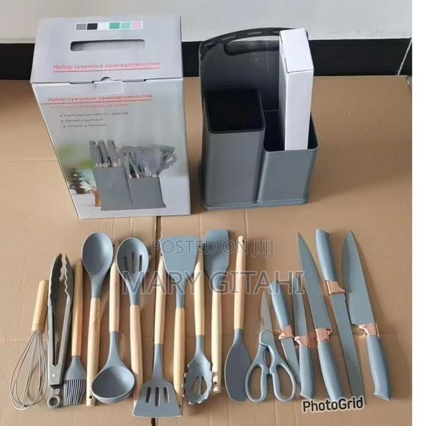 19pcs Silicone Cultery Set Grey
