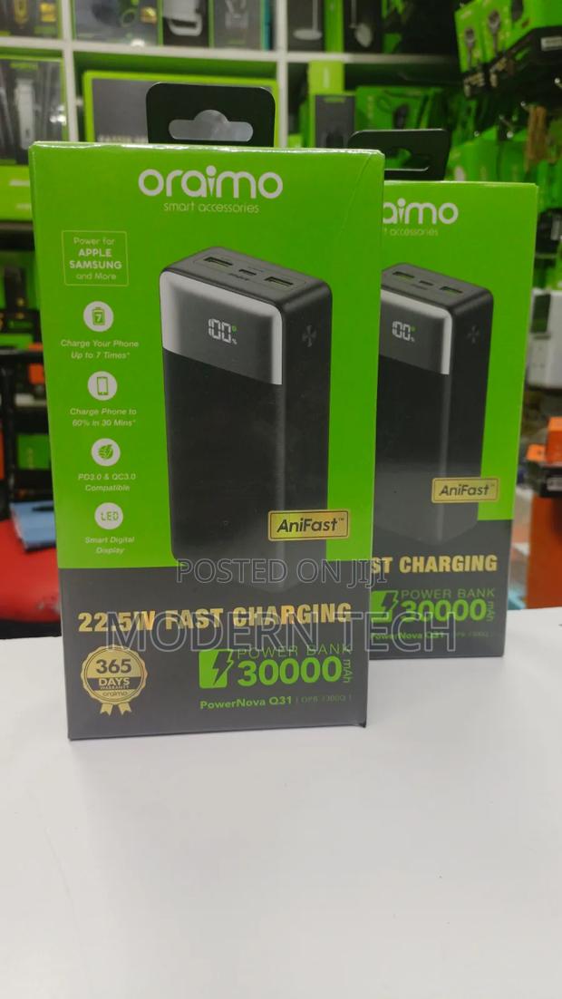 Oraimo 22.5w Fast Charging Power Bank 30000mah Usb-C Pd