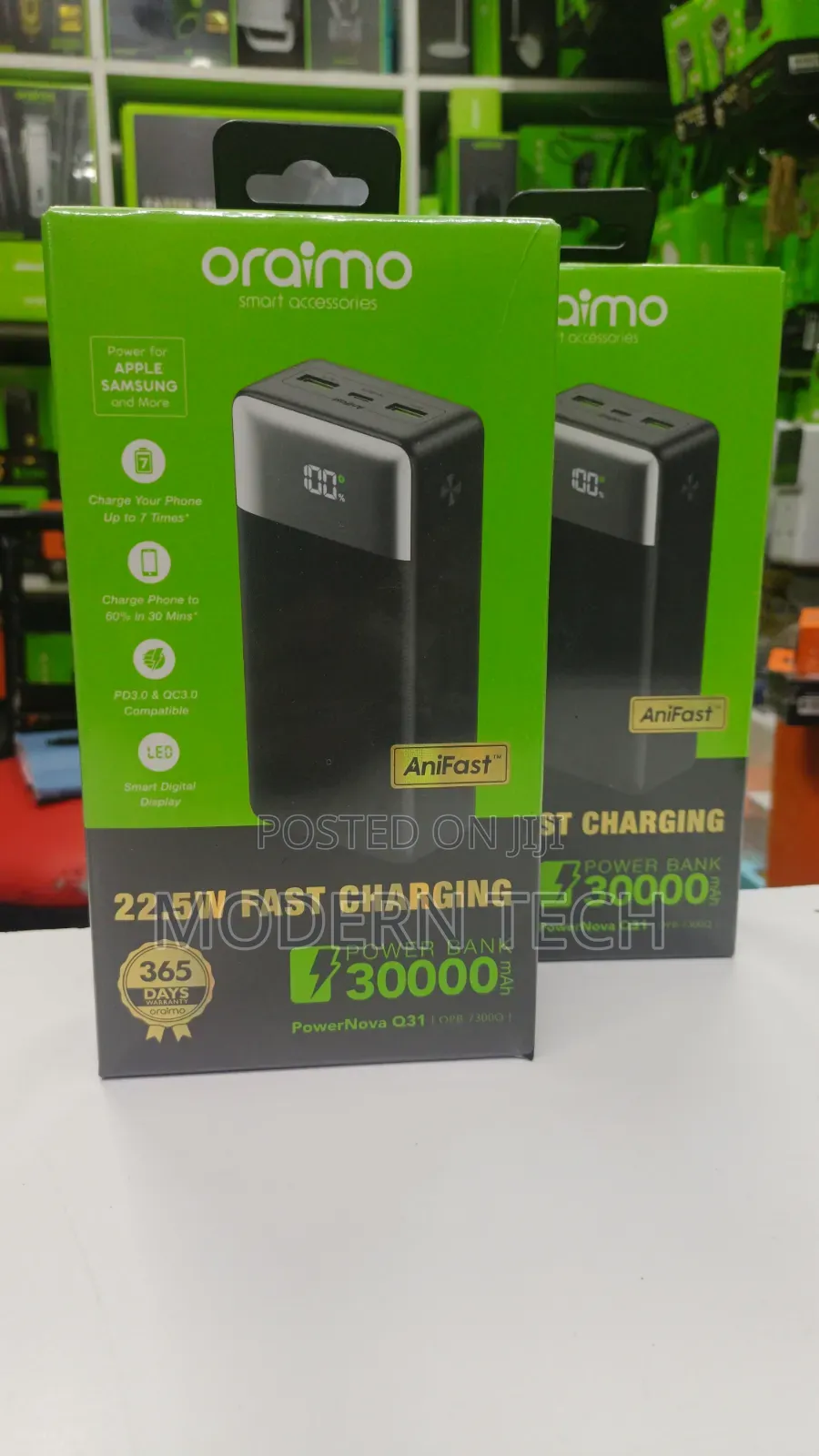 Oraimo 22.5w Fast Charging Power Bank 30000mah Usb-C Pd