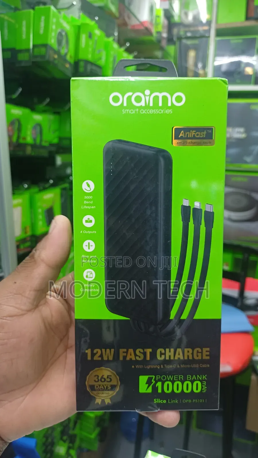 Oraimo Slice Link 10000mah 12w Inbuilt Cables Power Bank