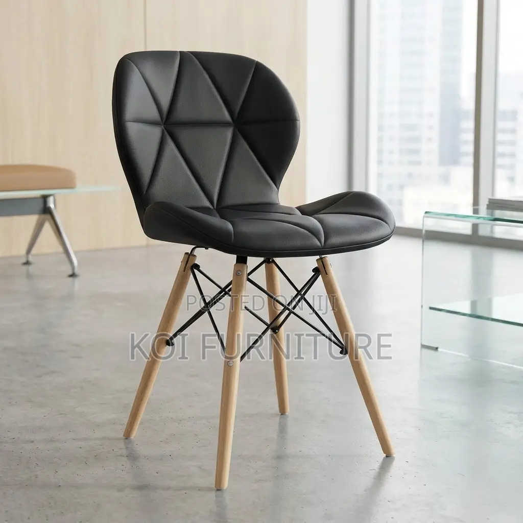 Dining Chair : Black Faux Leather Eames-Style Dining Chair