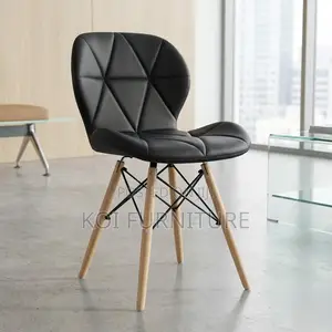 Dining Chair : Black Faux Leather Eames-Style Dining Chair
