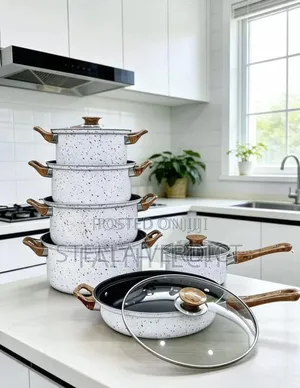 Non-Stick Cooking Pots 12 Pcs( With Wooden Handles)