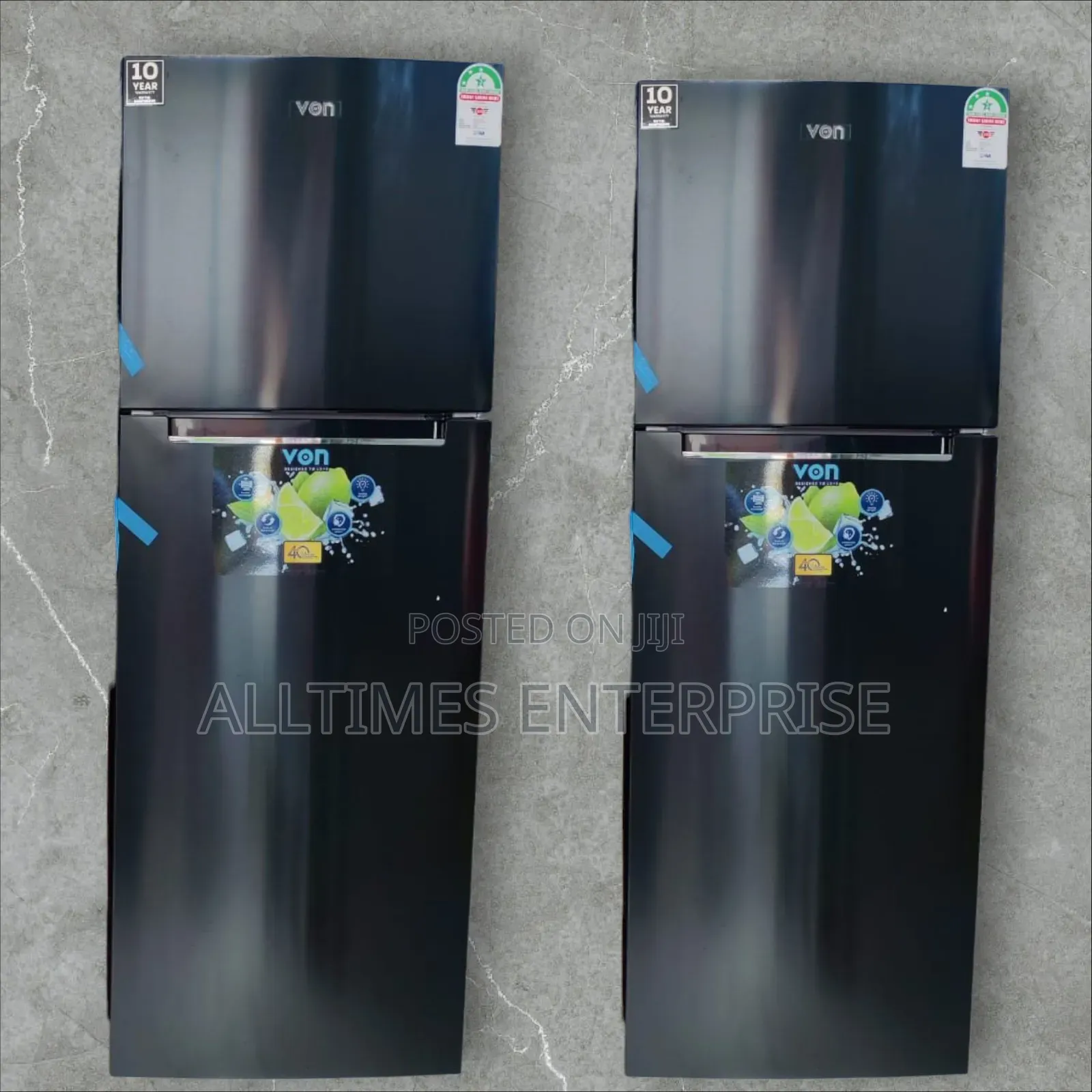 *Von Fridge Double Door 334litres No Frost Refrigerator Black
