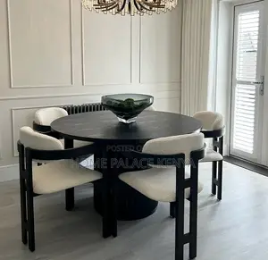 Dining Set: 4seater Wooden Dining Table With Upholstered Fabric Chairs