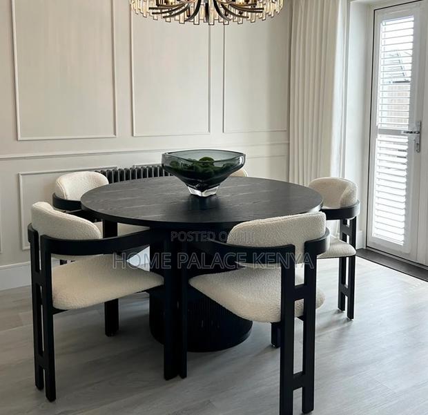 Dining Set: 4seater Wooden Dining Table With Upholstered Fabric Chairs