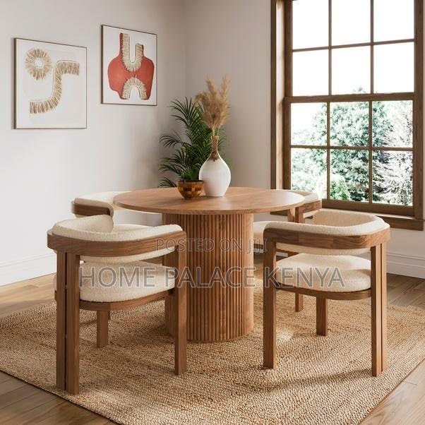 Dining Set: 4seater Wooden Dining Table With Upholstered Fabric Chairs - thumbnail 3
