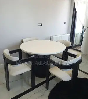 Dining Set: 4seater Wooden Dining Table With Upholstered Fabric Chairs