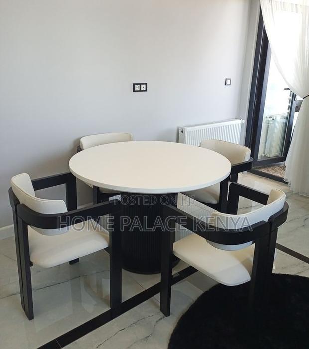Dining Set: 4seater Wooden Dining Table With Upholstered Fabric Chairs - thumbnail 4