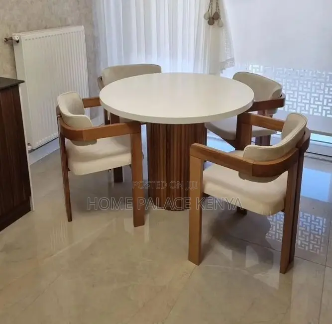 Dining Set: 4seater Wooden Dining Table With Upholstered Fabric Chairs