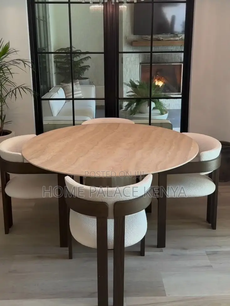 Dining Set: 4seater Wooden Dining Table With Upholstered Fabric Chairs