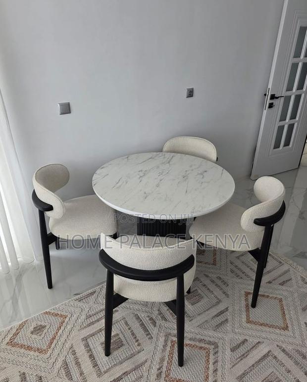 Dining Set: 4seater Wooden Dining Table With Upholstered Fabric Chairs - thumbnail 7