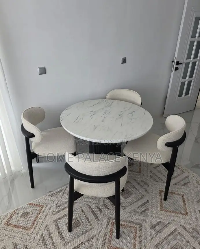 Dining Set: 4seater Wooden Dining Table With Upholstered Fabric Chairs