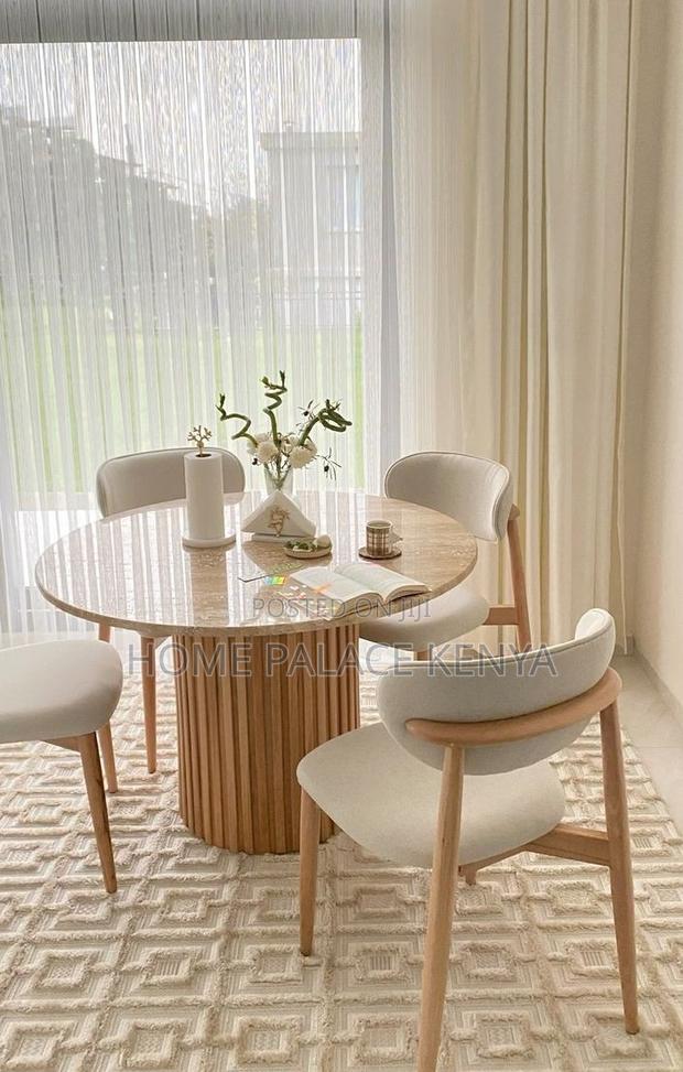 Dining Set: 4seater Wooden Dining Table With Upholstered Fabric Chairs - thumbnail 8