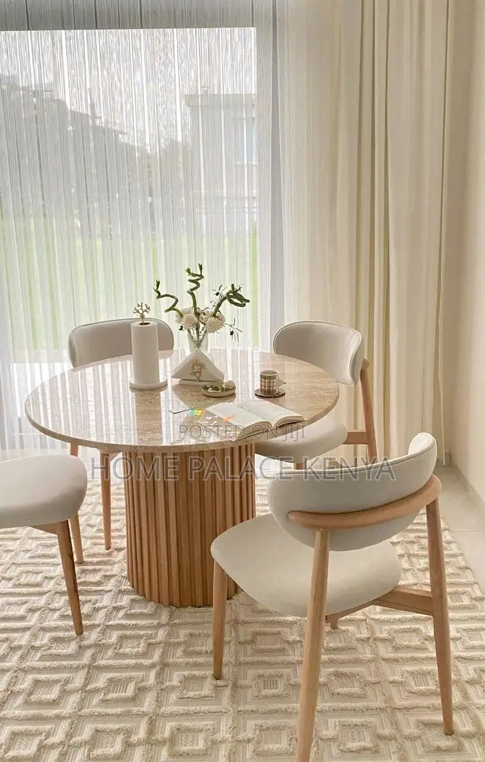 Dining Set: 4seater Wooden Dining Table With Upholstered Fabric Chairs