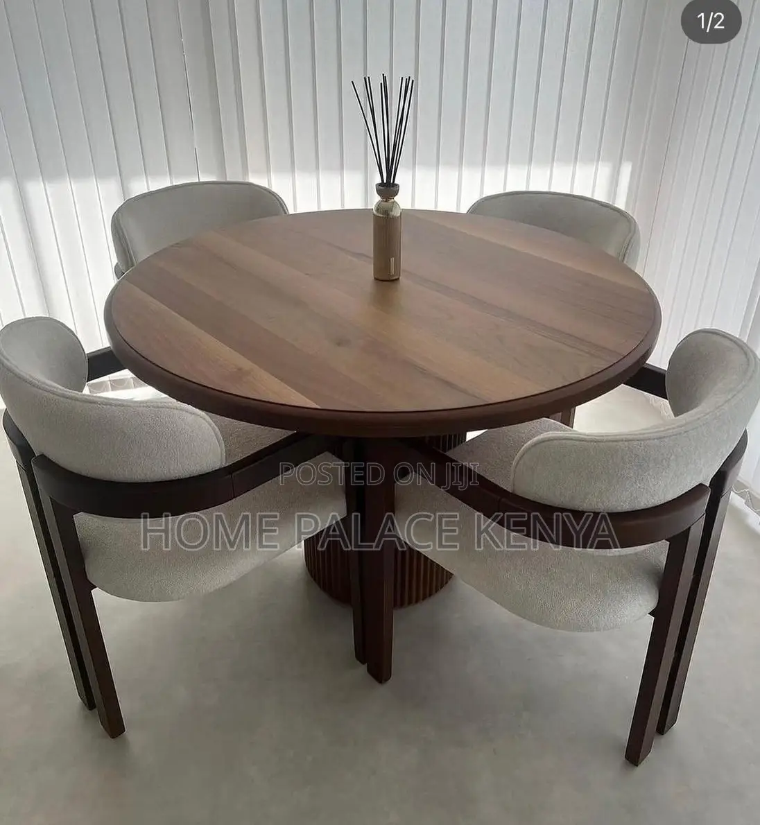 Dining Set: 4seater Wooden Dining Table With Upholstered Fabric Chairs